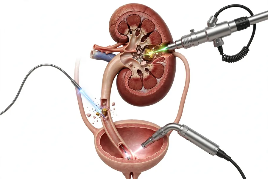 EndoUrology model showing minimally invasive procedures ureteroscopy PCNL cystoscopy with laser stone removal